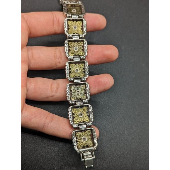 Brighton Detailed Two Tone Silver Gold Square Bracelet - Picture 8 of 12